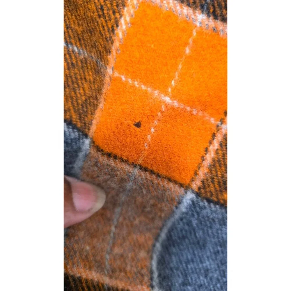 Nordstrom 100% Lambswool‎ Plaid Scarf Fringe Orange/Black/Gray Size 60 x16
